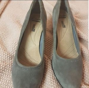 Clarks Gray Suede Heels